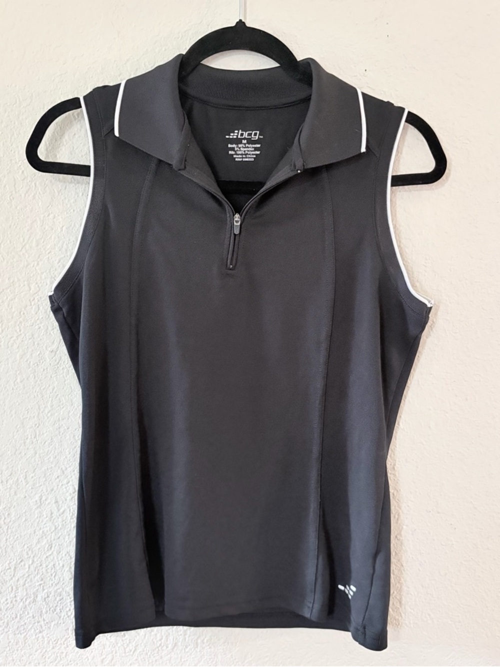 bcg woman’s Black Athletic Sleeveless Zip-Up Polo M sport summer casual tennis